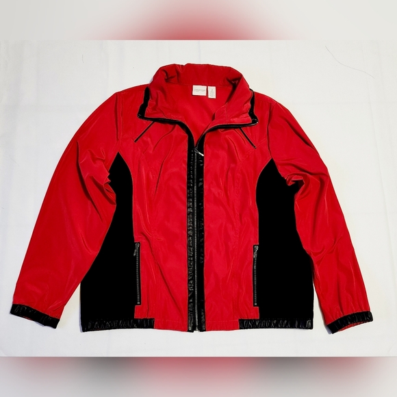 Zenergy by Chico's Size 2 (Large) Red/Black Windbreaker Jacket Faux Leather - Picture 2 of 8